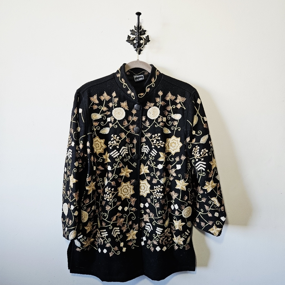 Vintage Poetica Boiled Wool Embroidered Jacket Size M Floral EUC